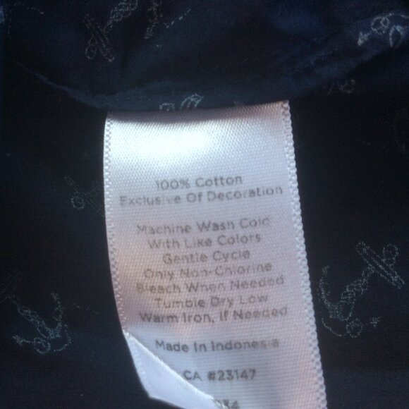 Talbots Navy Blue with White Anchor Print Nautical Long Sleeve EUC Shirt Size 14 - Picture 4 of 5